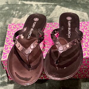 Tory Burch Studded Jelly Flip Flops in black